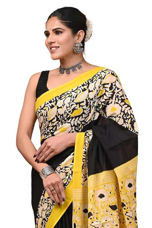 Crafts Moda Hand Block Ajrakh Print Cotton Saree For Women With Blouse